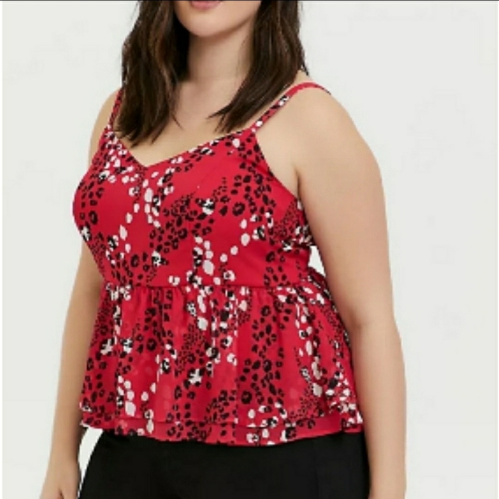 TORRID FUCHSIA PINK LEOPARD CHIFFON PEPLUM TOP sz2